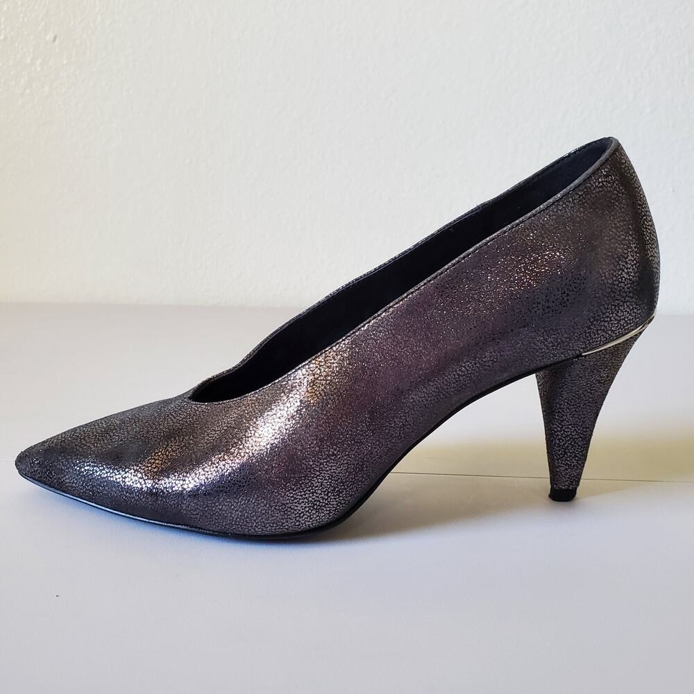 Michael Kors Womens 7 Pumps Metallic Gray Slip On Pointed Toe High Cone Heels